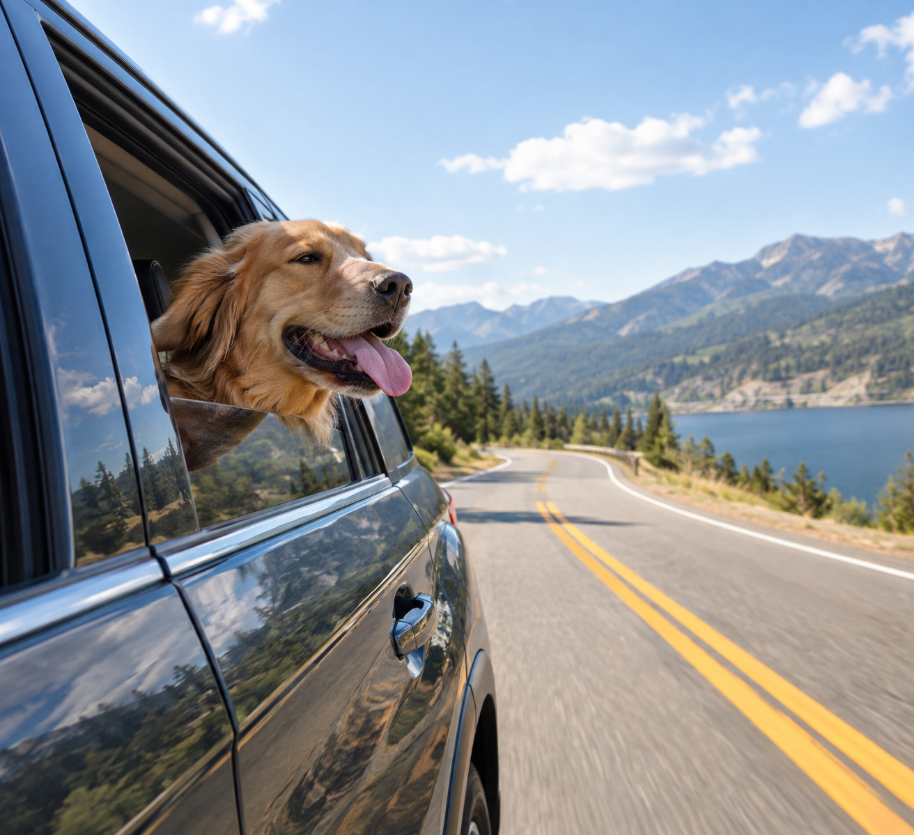 dog sticking his head out of the window